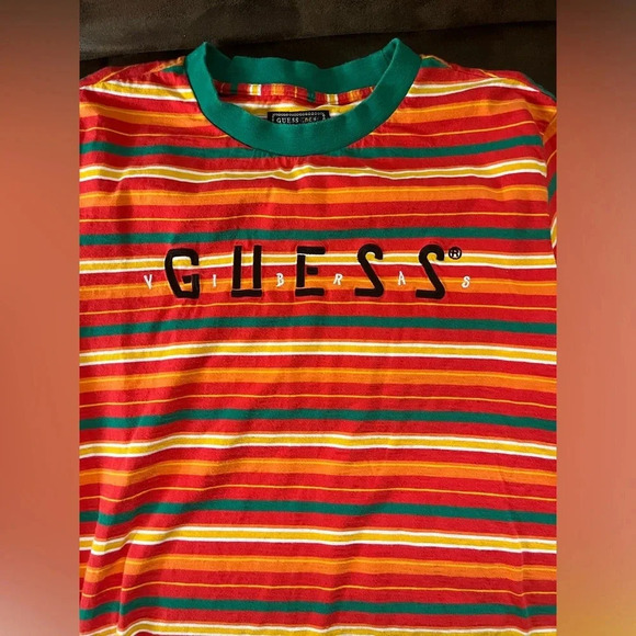 Guess J Balvin Vibras Short Sleeve Embroidered Striped‎ T Shirt Medium - Picture 4 of 7
